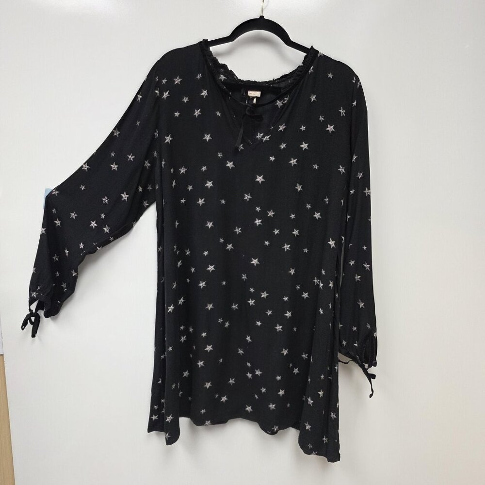 Mossimo Supply Co Dress Womens 2XL Black Star Print Long Sleeve V Neck Swing